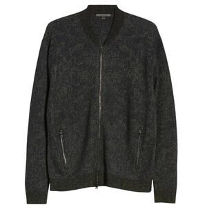 John Varvatos Camo Knit Sweater Jacket size L Blue Black Wool blend Zip Pockets